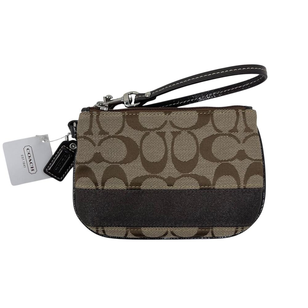 NWT COACH Signature Stripe Jacquard/Leather Wristlet - F47790